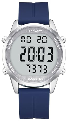 Schrittzähler Uhr Ohne Bluetooth,Ohne App Schrittzähleruhr,30M Wasserdichteuhr,LCD großen Ziffern,Freundliche Schrittzähleruhr Senioren,mit Countdown/Alarm/Kalorienzähler(Silikagel Blau)