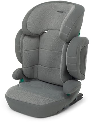 Foppapedretti Siège auto Open I-Size pour enfant de 100 à 150 cm de hauteur, 3-12 ans, conforme ECE R129, fixation Dualfix (Isofix et non), protection des chocs latéraux, déhoussable, gris