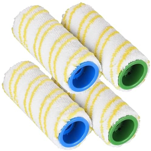 BRIOTA 4-teiliges Walzen-Set für verschiedene Oberflächen, Mikrofaser-Bürsten-Set, kompatibel mit Kärcher FC3, FC5, FC7, FC3D, FC5D, kabelloser Hartbodenreiniger, gelbes Pinsel-Set