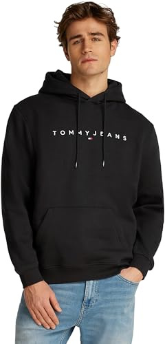 Tommy Jeans Tjm Reg Linear Logo Hoodie Ext Dm0Dm20746, Felpa con Cappuccio, Uomo, Nero (Black), L