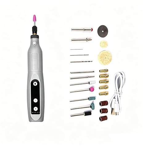 Tiardey Outil rotatif sans fil avec 24 accessoires – Mini meuleuse électrique 3,7 V 5 vitesses 3600-15 000 tr/min, rechargeable par USB pour les travaux de bricolage