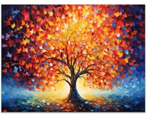 JOSUE Albero Della Vita Quadro Su Tela Albero colorato Quadri Su Tela,Rosso, oro Quadri Home Decor Ristorante Cucina Regalo Di Anniversario-50x70cm Non incorniciato