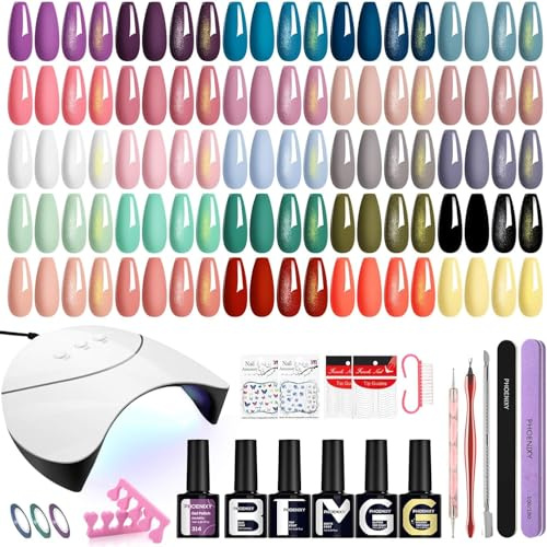 Phoenixy Kit Vernis Semi Permanent 25 Couleurs Kit Ongle Gel UV Complet Base et Top Coat Kit Semi Permanent Lampe UV Sèche Ongles Kit Manucure pour Débutant