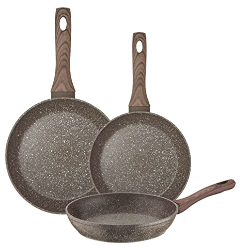 PINTINOX Natura EcoTech Set 3 padelle 20,24 e 28 cm con rivestimento ecologico effetto pietra senza PFAS, PFOA, PTFE nichel free, adatte a tutti i piani cottura compresa l’induzione
