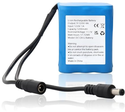 MXJFYY DC12V Batería recargable de iones de litio para reproductores de MP3, compatible con la mayoría de dispositivos de 12 V, tiras LED, DVD portátiles, órganos electrónicos Interfaz DC5521 5200 mAh
