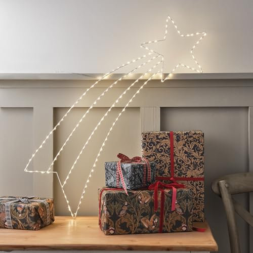 Lights4fun Estrella Fugaz Luminosa con 184 Micro LED Blanco Cálido a Pilas con Temporizador Decoracion Navideña de 77 cm Iluminación de Navidad para Interiores y Exteriores
