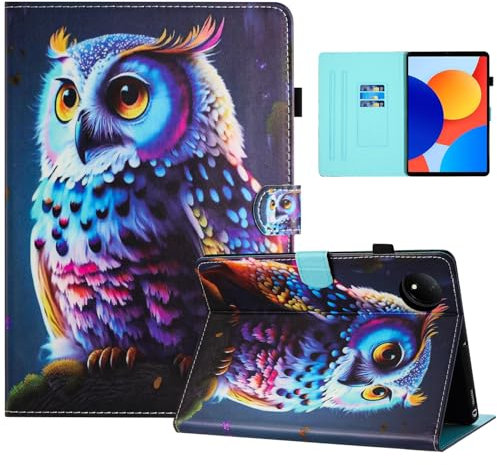 Auslbin Colorata PU Cover Xiaomi Redmi Pad SE 4G 8.7 Pollici, Colorata e in Movimento, Bellissimo Motivo, Custodia per Tablet Flip Redmi Pad SE 8.7 con Supporto, Gufo