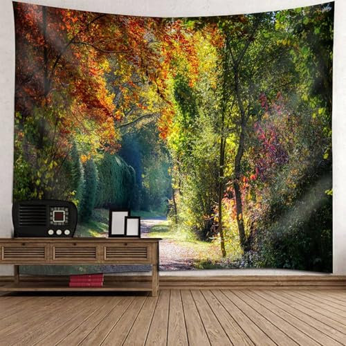 Mesnt Tapisserie Natur, 240x220cm Grüner Pfad Wandbehang Wandteppich für Meditation Schlafzimmer Wohnzimmer Schlafsaal | Mehrfarbig