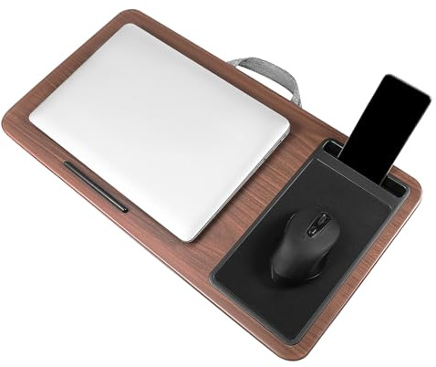 HOMOCONO Portable Lap Desk Laptop Table for Adults with Mouse Pad and Device Ledge, Small Brown Wood Grain Bed Computer Desk Tray for Sofa and Travel Use