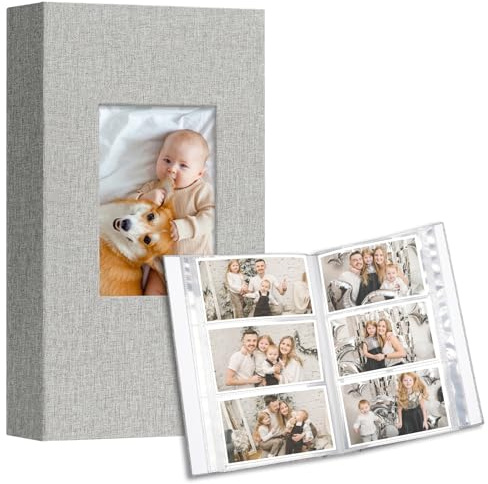Vienrose Fotoalbum 10x15 Fotos 2 Pack Leinen Cover mit Frontfenster, Einsteckalbum 300 Taschen mit 600 Fotos, Aufbewahrung von Kunstwerken oder Postkarten, Grau
