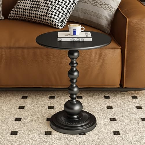 acfeco Beistelltisch Rund Metall, Beistelltisch Couch Klein, Vintage Couchtisch, Nachttisch, Sofatisch, Metallgestell für Wohnzimmer Schlafzimmer Balkon 40 x 40 x 52cm (Schwarz)