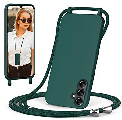 ScandiCasis Handykette für Samsung Galaxy A36/A56 Hülle mit Band, Handyhülle mit Schnur zum Umhängen, weiche TPU Silikonhülle mit Band [verstellbar] [abnehmbar] Halskettenhülle, dunkelgrün