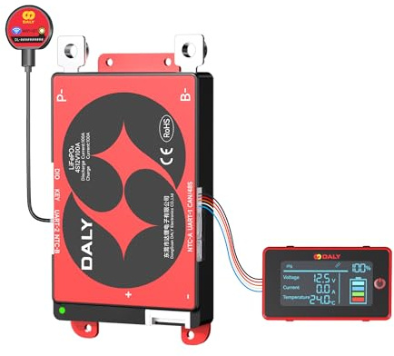 DALY BMS 12V 4S 100A Display - Smart BMS with 3 Inch LCD Screen, WiFi Bluetooth Module, Supports RS485 CAN for 12V LiFePO4 Solar RV Trolling Motor