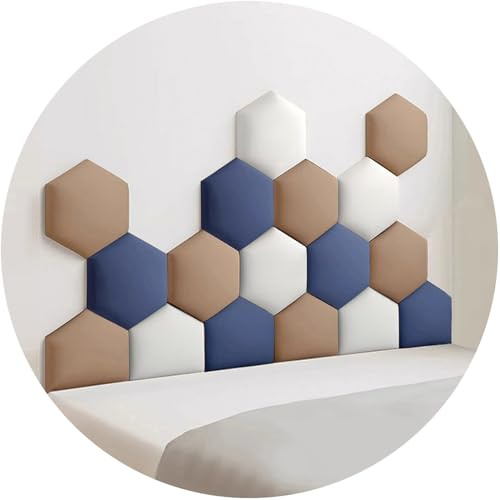 Lot de 17 Panneaux muraux hexagonaux et décoratifs, tête de lit rembourrée Anti-Collision, Autocollant Mural 3D en Tissu (Blanc, 150 x 87 cm)