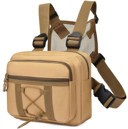 Gexgune Taktische Brusttasche, verstellbare MOLLE-Brusttasche für Männer und Frauen, Outdoor-Ausrüstung zum Wandern, Jagen, Airsoft und Schießen (Khaki)