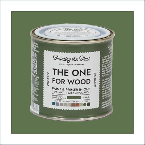 The One for Wood Paint & Primer 250ml Green No. 3 Playing Catch | Semi Matt Finish, Bio-Based & VOC-Free Formula for Wooden Furniture & Surfaces | Durable & Easy Indoor Home Decorating