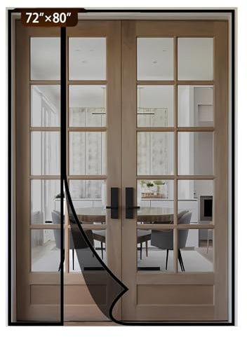 Reversible Side Opening Magnetic Screen Door for Sliding & French Doors,Upgraded PETG Mesh Anti-Tearing, Heavy Duty & Strong Magnetic, Pet and Kid Friendly - Screen Door 74x82