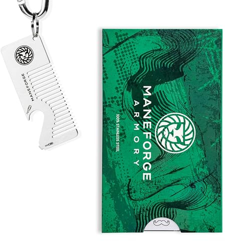 MAESTROCOMB by MANEFORGE – Premium Schnurrbart- & Bartkamm mit Clip aus Edelstahl | Integrierter Flaschenöffner & Mini-Schraubendreher | Wetterfest, Robust, TSA-konform