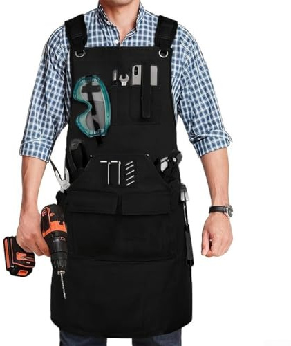 Delantal de soldadura resistente para artesanos, delantal de trabajo de lona gruesa con múltiples bolsillos, correas ajustables en X para hombres y mujeres, protección antichispas y contra la
