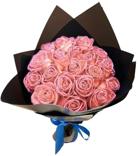Ngbbby Ensemble de 12 Bouquets de Roses artificielles réalistes à Paillettes – Comprend des Fleurs, des tiges, du Papier d'emballage et du Ruban, Fleurs éternelles pour Mariage, Saint-Valentin