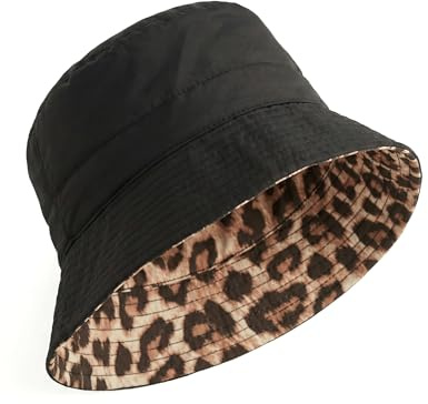 MAPIMANIA - Cappello da Pioggia Donna Impermeabile – Nero & Maculato, Bucket Hat Antipioggia, Pieghevole per Viaggio e Città