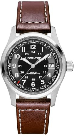Hamilton mäns analog automatisk klocka med läderrem H70455533, Svart/brun/skelett, 38 mm, Armband