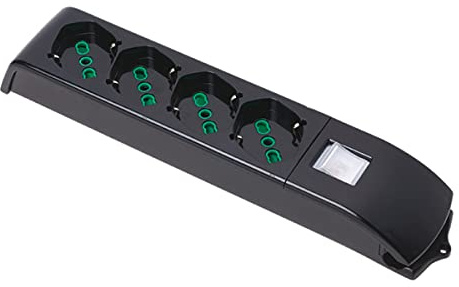 FANTON 410121- Ciabatta Multipresa FIDO senza cavo 4 prese bipasso bivalenti e interruttore bipolare luminoso colore NERO made in italy