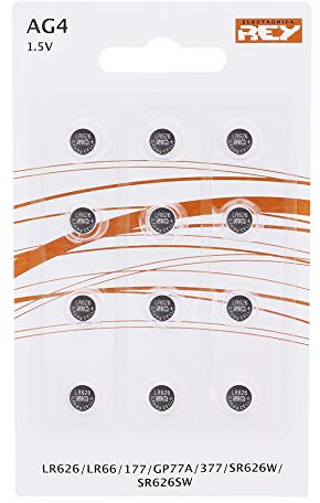 Pack de 12 Pilas AG4 1.5V Tipo Botón de Litio, LR626, LR66, 177, GP77A, 377, SR626W, ST626SW