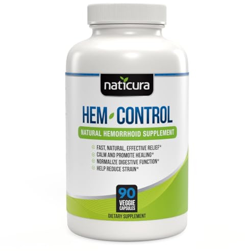 Naticura Hem-Control - Fast Effective Hemorrhoid Treatment Supplement - Powerful Formula to Promote Symptom Relief, Shrinking of Hemorrhoids, Ease Discomfort - 90 Vegan Capsules - Made in USA