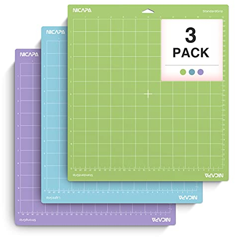 NICAPA Schneidematte 12 x 12 Schneidematte für Cricut Maker 3/Explore 3 /Air2/Air One, 3 Stück 30,5x30,5CM Vielfalt haftend, rutschfest zum Nähen, Quilten und Kunsthandwerk