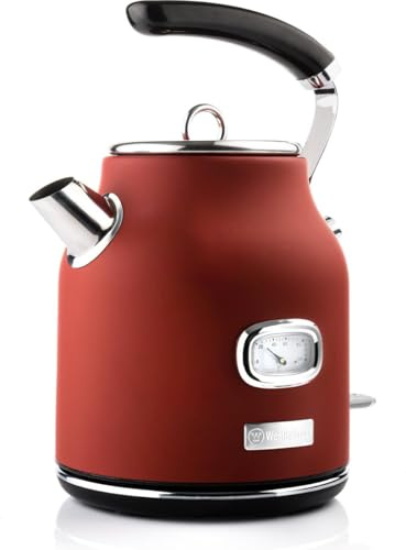 Westinghouse Lighting Retro vattenkokare för vatten med temperatur och vattennivåindikator, med kalkfilter och överhettningsskydd, 1,7 liter röd, WEKR1