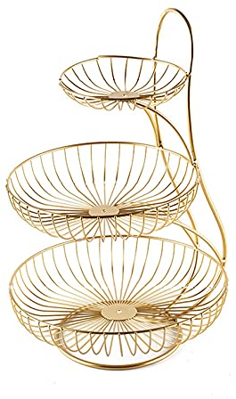 ZJYWMM Kitchen Fruit Basket Metal Wire with 3 Floors, Iron Art Round Fruit Bowl Shell Stand Creativity Decorative Storage Rack for Fruit Vegetables Bread Snacks Household Fruits Etagere