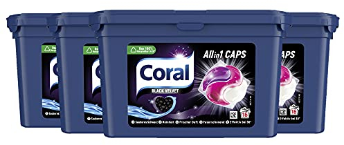 Coral Allin1 Waschmittel Caps Black Velvet Colorwaschmittel für dunkle Wäsche mit langanhaltendem Duft 4 x 16 WL (=64 Caps), 1356g