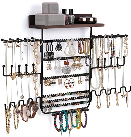 WPAJIRZO Portagioie da parete, con 6 supporti girevoli, per collane, orecchini, bracciali e anelli