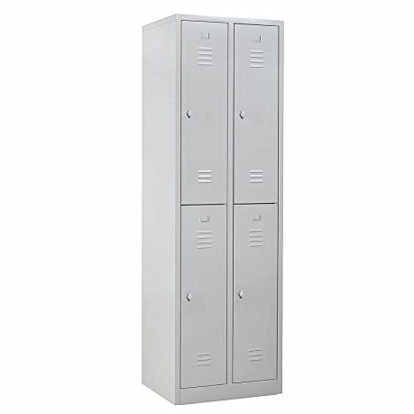 Schrank & Stuhl Spind – Metallspind mit 2 x 2 Abteilen 195 x 60 x 50 cm, Schließfachschrank mit Drehriegelvorrichtungen, Lieferung komplett montiert, Grau
