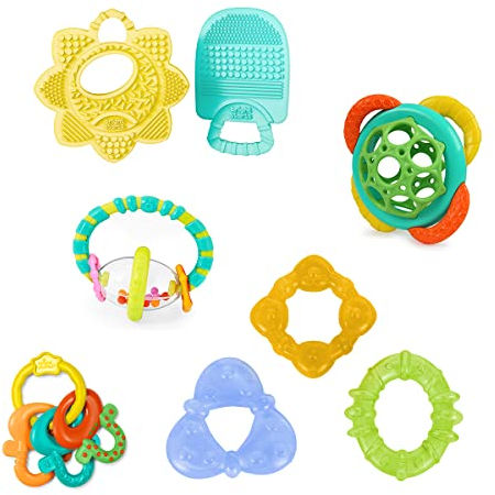 Bright Starts, Teeth Relief 8-Stück Geschenk-Set - BPA-frei Baby Beißringe, kühlende Zahnungsspielzeuge, Unisex, 3 Monate +