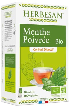 HERBESAN®-MENTHE POIVRÉE FRANCAISE BIO - INFUSION BIO - CONFORT DIGESTIF - Sans plastique- 100% plante - 20 sachets en papier