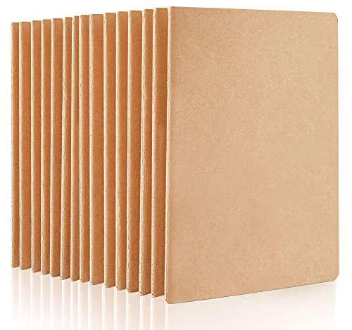 feela Blanko-Notizbücher aus Kraftpapier, A5, 60 Seiten, blanko, weicher brauner Einband, Multipack, Notizbücher für Studenten, Reisende, Pläne, Notizen, Büro, Schulbedarf, 14 x 21 cm, 15 Stück