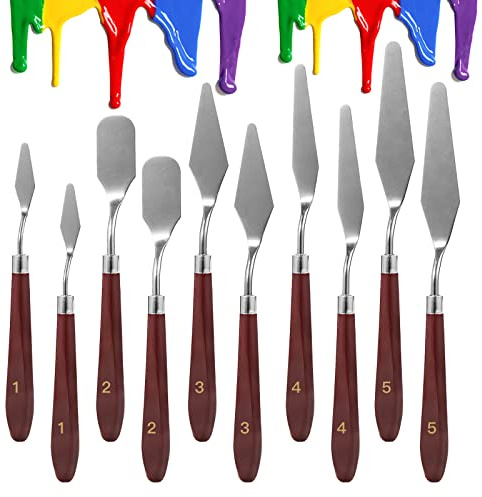 10PCS Palette Knife, Stainless Steel Painting Knife Set, Flexible Spatula Pallet Knife, Metal Artist Knives, Oil Painting Accessories Color Mixing Scraper for Oil, Canvas, Acrylic Painting by CUALORK