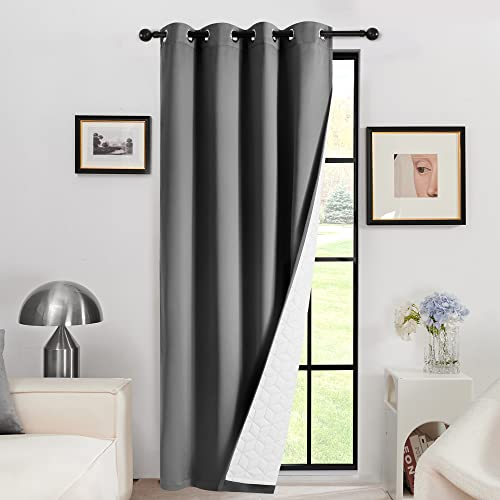Deconovo Thermal Curtain Eyelet, Blackout Curtain with Extra Thick Microfiber Lining, Sunlight Blocking Lined Drapes for Kitchen/Small Window, 52 x 63 Inch(Width x Length), Light Grey, 1 Panel
