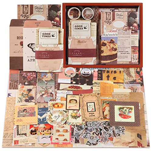 Scrapbooking Kit 346 Pièces,Vintage Kit d'accessoires de Scrapbooking Avec A6 Journal Esthétique Scrapbook Autocollants Papier,Cadeau de Bricolage pour Adolescentes Filles Dames