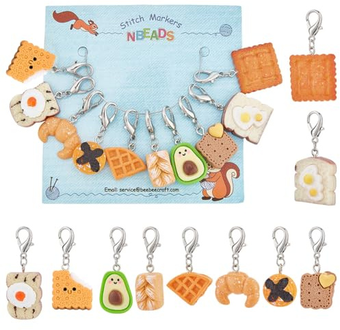 nbeads 10 Stück Brot Maschenmarkierer, Harz Gebäck Häkeln Avocado Anhänger Maschenmarkierer Charms Abnehmbarer Karabinerverschluss Strickzeichen Zum Stricken Weben Nähzubehör Quilten Schmuck