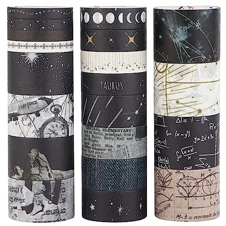 LGEGE 20 Rollen Mysterious Universe Washi Tape Set, 5/10/15/20/25 mm breit, Japanisches Masking Tape für Scrapbook, Bullet Journal, Geschenkverpackungen (4m)