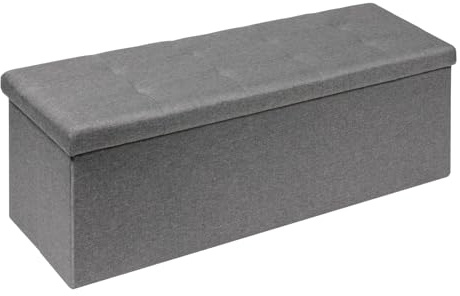Bonlife Large Ottoman Storage Box with Lid,Folding Toy Chest Boxes Bedroom End of Bed Storage Bench Footstools for Living Room,Grey,110x38x38cm