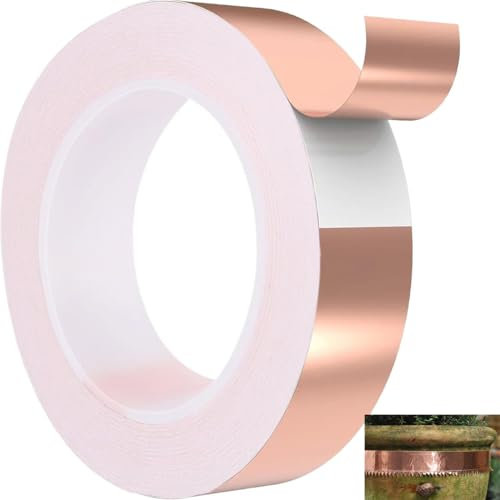 Koqit Schneckenschutz, Kupferband Gegen Schnecken für Gärten Hochbeet Pflanzen,50mmx20m Kupferband Selbstklebend Kupferfolie Abschirmband Schneckenband Schneckenabwehr,Kann Schneckenkorn Ersetzen
