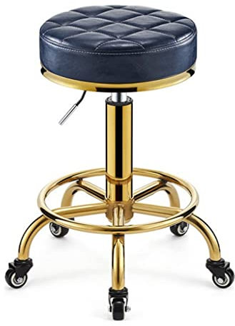 WAEYZ PU Leder Rollhocker, 360 Grad Drehbar, Hocker mit Rollen, mit Fußstütze Höhenverstellung Mechanischer Garagenrollsitz (Color : Dark Blue)