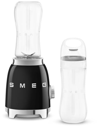 Smeg PBF01BLUK Retro 50’s Style Personal Blender, 2 x Bottles-to-Go, 2 Speed Settings, 600ml, 300W, Black