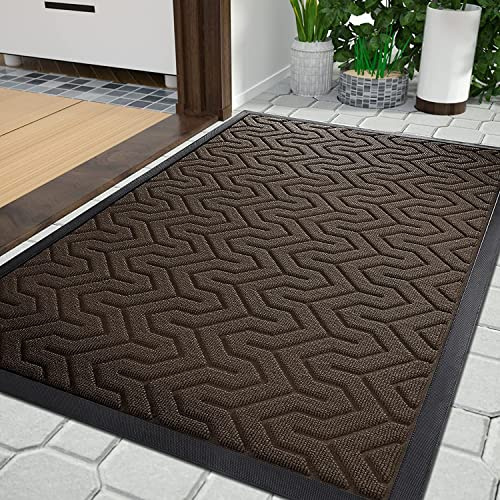Yimobra Fußmatte für die Vordertür, strapazierfähige Ganzjahres-Fußmatte für den Eingangsbereich des Hauses, der Garage und des Gartens, Rutschfester Naturkautschuk, farbecht, 120 x 80 cm, Braun