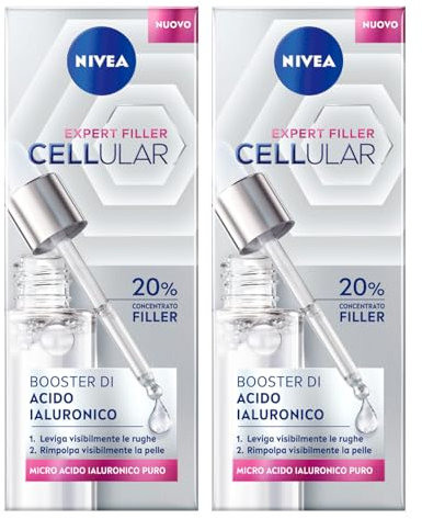 Nivea Expert Filler Cellular Gesichtsserum Booster mit Hyaluronsäure, Anti-Aging-Essenz, Formel mit Glycerin mit glättender Wirkung, straffend, stimulierend, 2 Flaschen à 30 ml
