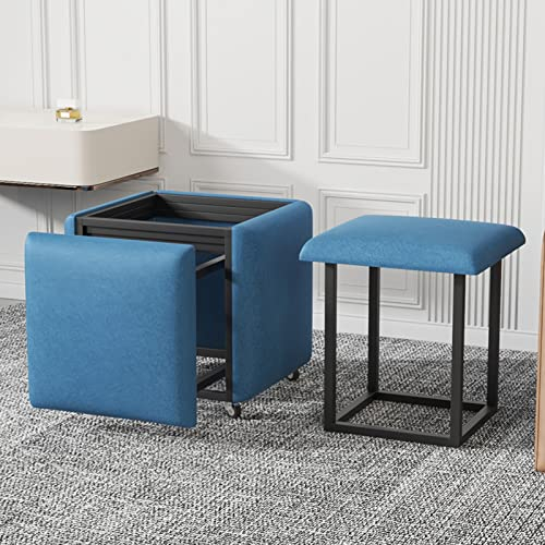 Würfelhocker, Nesthocker, 5-in-1-Barhocker mit Rollen und technischem Stoffsitz, moderner Stapelstuhl für Zuhause, Esszimmer, Küche, Büro (Größe: 45 x 45 x 43 cm, Farbe: Hellgrau) (Blau 35 x Made in